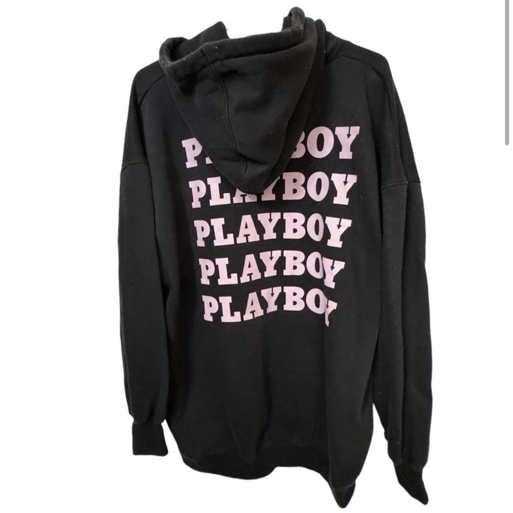 PLAYBOY Black Hoodie with Repeated Pink Logo